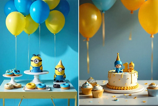 پکیج تولد پسرانه با تم کارتن مینیون و پوکویو